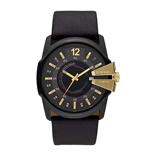 Diesel Men's Master Chief Stainless Steel Quartz Watch with Leather Strap, Black, 30 (Model: DZ1475)