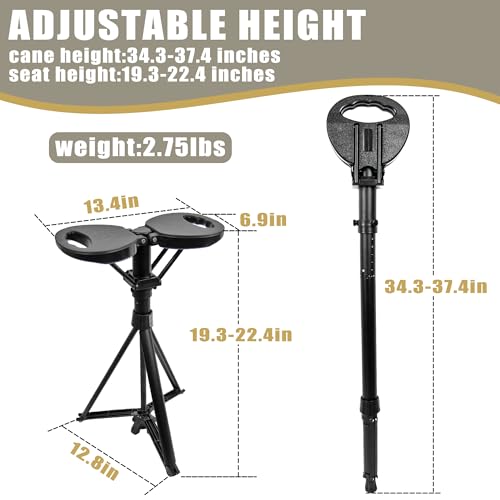 ALEVMOOM Upgraded Walking Cane with Seat, Capacity 440lbs Foldable Cane Chair for Adults, Portable Seats for Seniors, Easy Carry Stick for Hiking Traveling Camping (Black) by ALEVMOOM - Image 2
