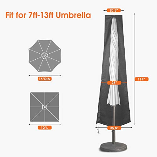 Homitt Patio Umbrella Cover, 420D Waterproof Offset Cantilever Patio Umbrella/Parasol Cover with Zipper for 7-13ft Outdoor Patio & Market Umbrellas,Large, Black