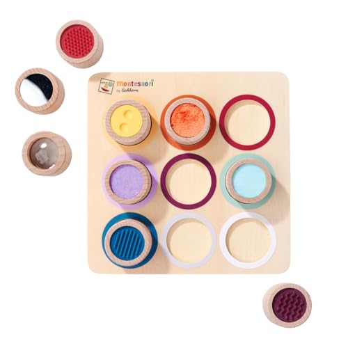 Eichhorn – Montessori – Fühlbrett mit 9 Fühlzylindern mit verschiedenen Oberflächen und Materialien, fördert den Tastsinn, 10 teilig, aus 100% FSC zertifiziertem Buchen- & Sperrholz, ab 3 Jahren