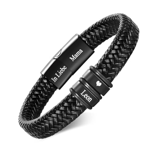 XUANPAI Armband Herren mit Gravur Lederarmband für Männer Sohn Ehemann Papa - Herren mit Namen Personalisiertes Leder Geschenk für Männer Vater Freund Bruder Geburtstag Hochzeitstag