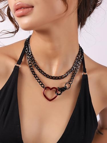 Sacina Gothic Heart Chunky Chain Necklace, Gothic Emo Punk Grunge Necklace, Goth Jewelry, Christmas Jewelry Gift for Women2