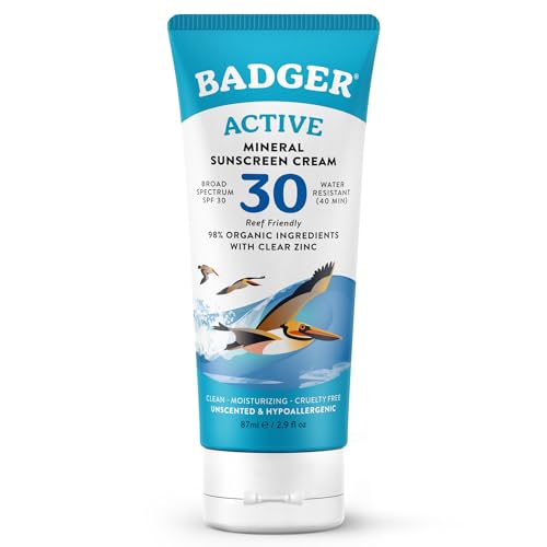 Badger Mineral Sunscreen Cream SPF 30, Zinc Oxide...