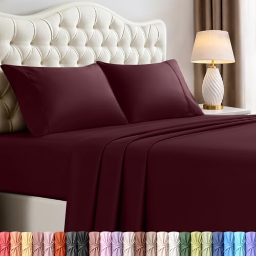 Image of Utopia Bedding Full Size Sheet Set - 4 Piece Bed Sheets, Soft and Breathable Microfiber, Includes 1 Fitted Sheet, 1 Flat Sheet and 2 Pillowcases - Oeko Tex (Burgundy)