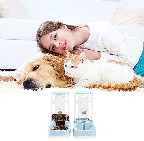 Automatic Pet Feeder and Waterer Dispenser Set, Dog Food and Water Dispenser Station, Self-Dispensing Gravity Water Fountain for Small Medium Puppy and Kitten, Cat/Dog Food Bowl 3.8L/ 1 Gal x 2. - Thumbnail 7