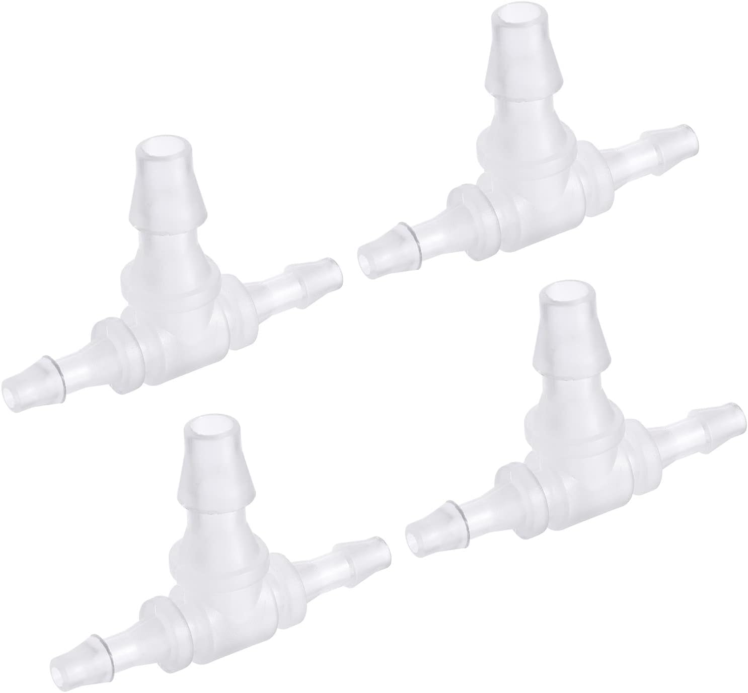 MECCANIXITY PP Reducing Barb Hose Fitting Tee T Shape 4x6x4mm OD 3 Way Pipe Connector for Gas Liquid Air, Pack of 4 Translucent