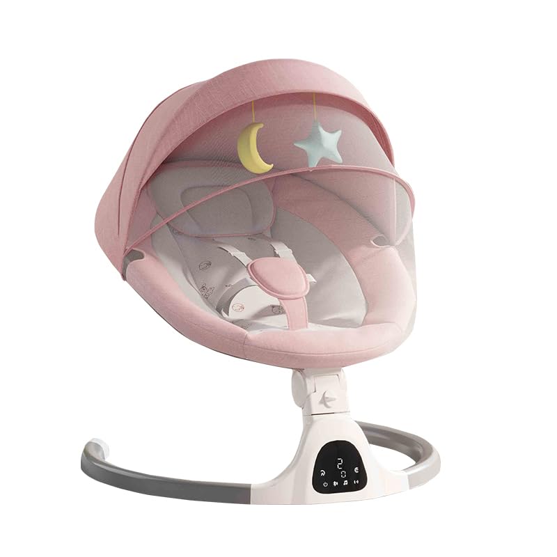 GLOKID Sdraietta Neonati Elettrica，Elettrica Altalena，2in1 Sdraietta dondolo per neonato da 0 fino a 15kg，Cintura di sicurezza a 5 punti，Elettrico per Neonati con telecomando e Bluetooth (YLYPINK)