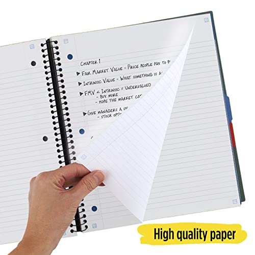 Five Star Caderno espiral avançado + aplicativo de estudo, 3 matérias, papel pautado universitário,