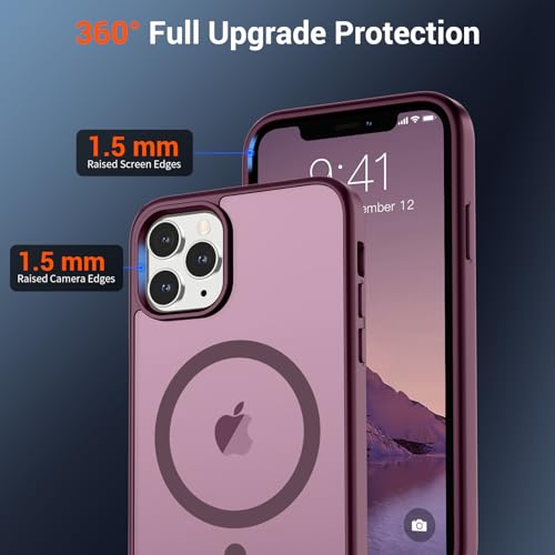 Image of SUPFINE Magnetic for iPhone 11 Pro Max Case Wine Red | (Compatible with MagSafe)(Military Grade Drop Protection)Shockproof Translucent Matte Phone Cover