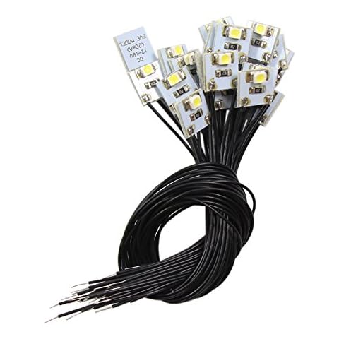 Evemodel 20 STK. LED Hausbeleuchtung 10x10mm Weiss mit Kabel 20cm 12-18 V Cover