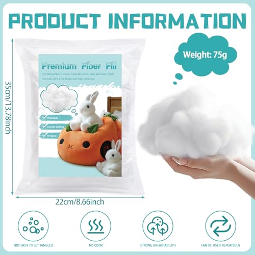 Dercuy Filling Stuffing, 75g/2.64oz Fiber Filling Stuffing, Stuffing for Crochet, Crochet Stuffing, Polyester Fiberfill Stuffing - Thumbnail 2