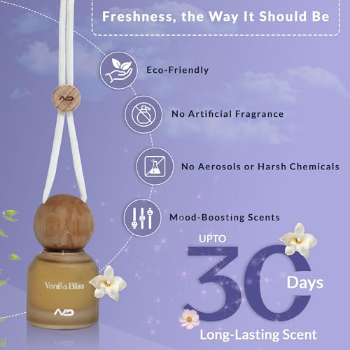 Image of NEODRIFT 'NeoBliss' (Set of 1) | (Vanilla Bliss) Car Hanging Diffuser Car Perfume & Air Freshener in Glass Bottle with Wooden Lid and Long Lasting Scent - 10ml