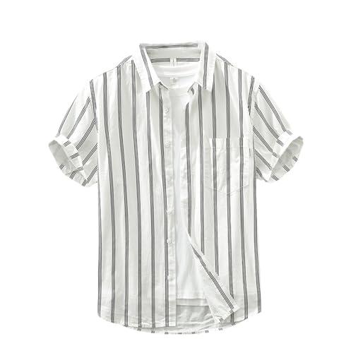 Chemise manches courtes style japonais au design rayé littéraire et coupe fluide