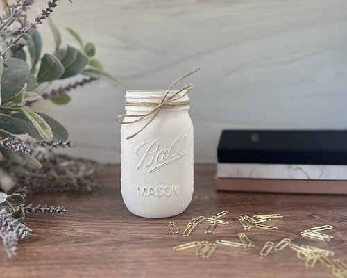 Hand-Painted 16 oz White Mason Jar – Distressed Rustic Decor for Farmhouse Style Pen Holder or Mini Flower Vase – Chic Centerpiece for Desk and Tiered Trays - Image 6