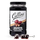 Collins Amaretto Cocktail, Wild Black Cherries in Amaretto-Infused Syrup, Natural Ingredients, Gourmet Garnish for Sours, Old Fashioneds, Desserts, and Baking, 13.4 oz Jar