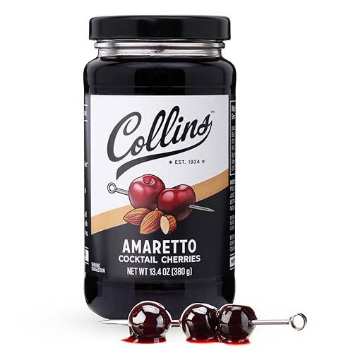 Collins Amaretto Cocktail, Wild Black Cherries in Amaretto-Infused Syrup, Natural