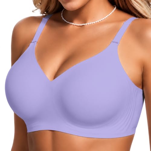 COCOMARTS Jelly Bras for Women No Underwire Push Up Seamless Supportive Plunge Bra Full Coverage Comfortable Bralettes Purple Large