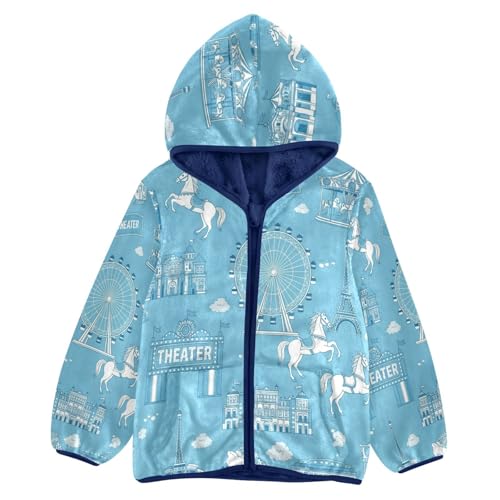 Cityscape with Amusement Elements Toddler Fleece Jacket Girl Boys Hooded Fleece Jacket Coat Warm Outwear Zip-up 3-10T