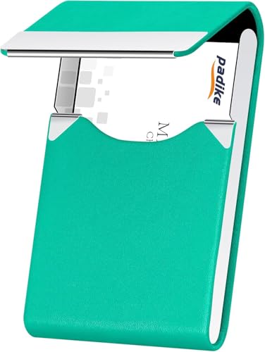 Image of Padike Professional Business Card Holder PU Leather Business Card Case Name Card Holder Slim Metal Pocket Card Holder with Magnetic Shut (Y-Lake blue)