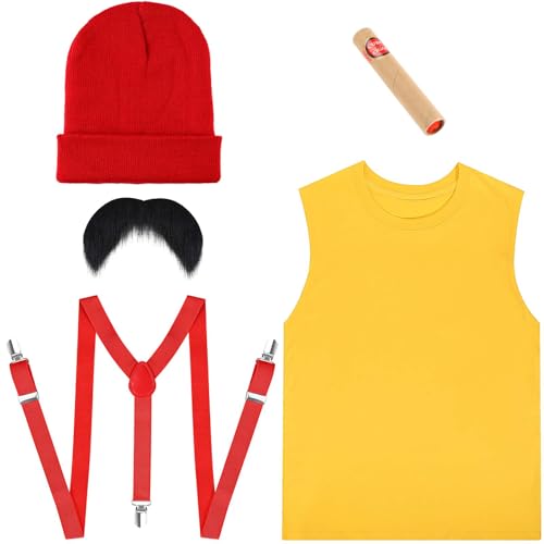 JcHrmers Mens Halloween Costume Kit Yellow Movie T-Shirt with Props Adult Size (X-Large)