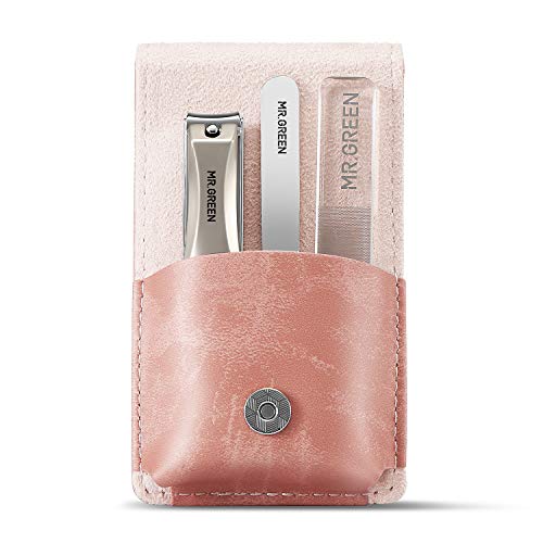 MR.GREEN Maniküre-Pediküre-Set 3-teiliges, Edelstahl-Nagelknipser-Set mit Nail clipper, Glasnagelfeile, Pinzette, Pink…