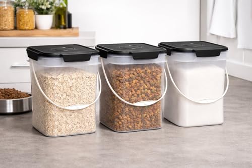 Image of House Naturals 4 Gallon Square Food Grade Bucket Pail with Plastic Handles and Lid (Pack of 3) (Clear - Black lids)