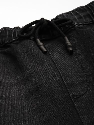 Image of The Indian Garage Co Men Regular Fit Solid Mid-Rise Stretchable Denim Cargo Joggers