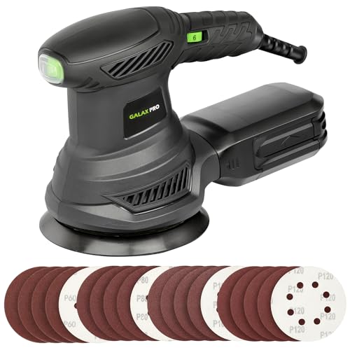 GALAX PRO 2.5A Rotary Orbital Sander, 300W Electric Orbital Sander with 6 Various Speeds 6000-13000RPM,4.9-Inch with 20PCS Sandpapers,1 dust canister,Fit for Woodworking, Sanding, Polishing