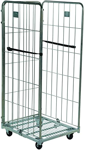 Image of Horison Industries 1840x800x715mm Steel Roll Unit Mesh Pallet Cage with 3 Removable Sides & 100mm Nylon Castors, 500 kg UDL Heavy Duty Metal Storage Unit for Warehouse, Cage for Crates Storage Boxes