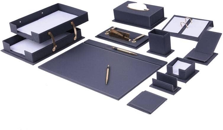 Desk Organizers - Desk Accessories - Leather Desk Organizer - Bonded Leather Desk Set - Home Office Accessories - Desk Supplies - Leather Desk Set - Office Accessories - 14 PCS (Gray)