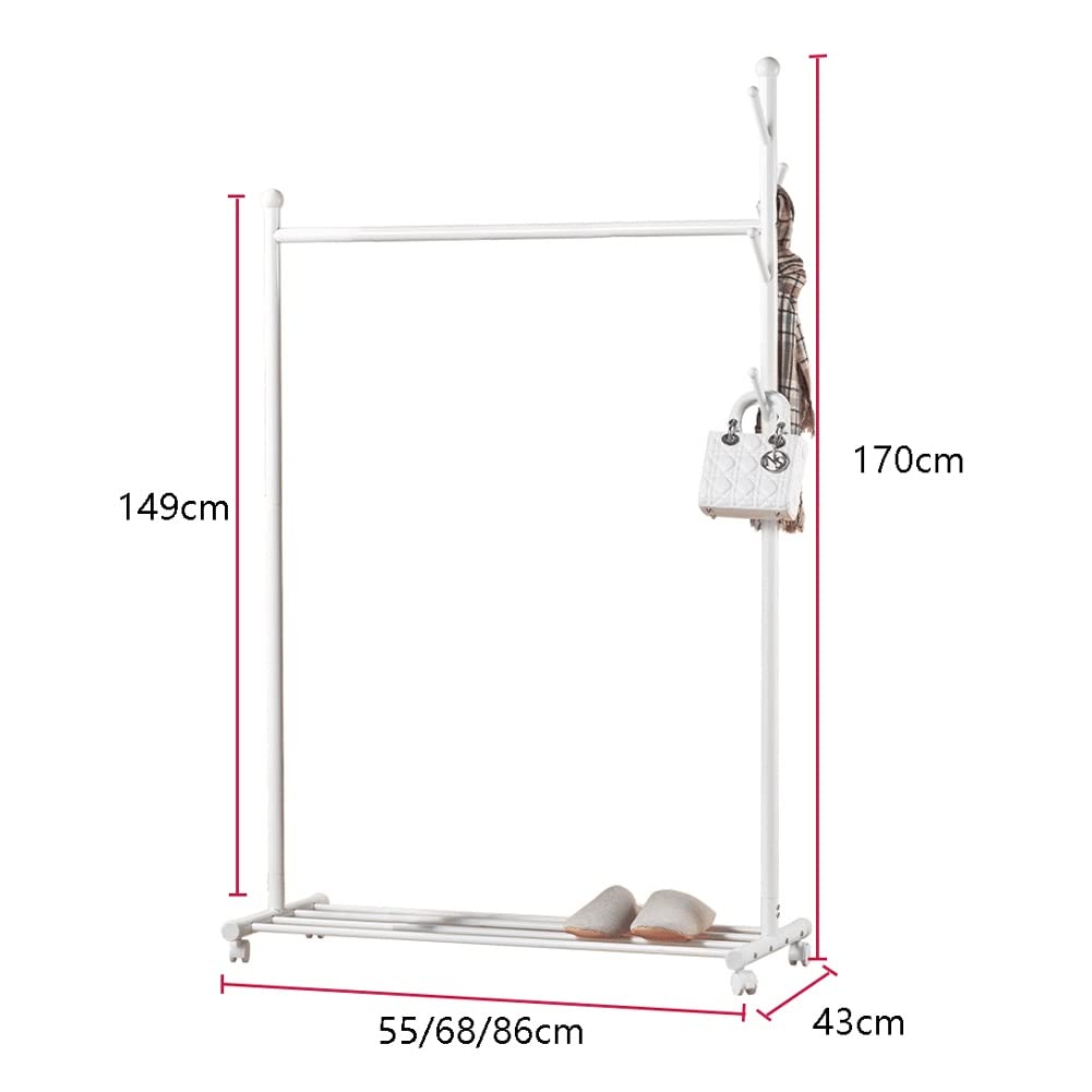 Perchero de una Sola Barra pequeño Perchero con Ruedas y estantes para Colgar Ropa de Metal Resistente nizador de Almacenamiento para Dormitorio (Blanco-86X43X170cm