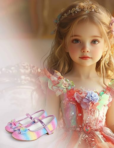 Daydance Kids Toddler Girls Dress Shoes Pumps Low Heels Sparkling Flower Mary Jane Footwear for Party Prom Wedding Birthday3