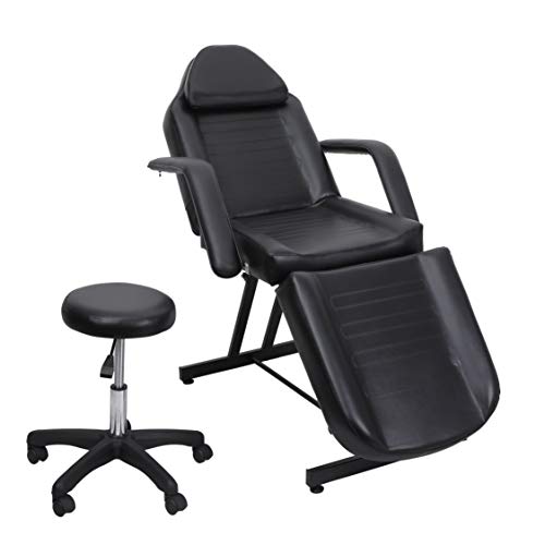 Topsalon Adjustable Salon Barber Massage Beauty Bed with Hydraulic Stool Facial Acupuncture Chair (Black)