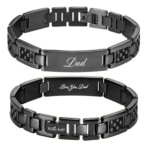 Willis Judd Mens DAD Titanium Bracelet Engraved Love You Dad Carbon Fiber Adjusting Tool & Gift Box Included