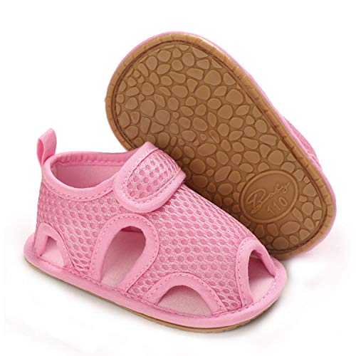 CAKOPEN Infant Baby Boys Girls Sports Sandals Lightweight Breathable Anti-Slip Rubber Sole Outdoor Summer Toddler First Walking Shoes(6-12 Months Infant A/Pink)