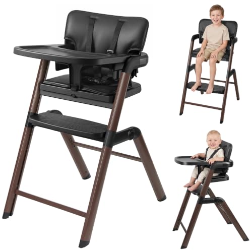 Image of Ezebaby High Chair for Babies Toddlers: Foldable Adjustable High Chairs with Removable Large Tray Easy-Clean Cushion Design Metal - Baby High Chair for Toddlers to Adult