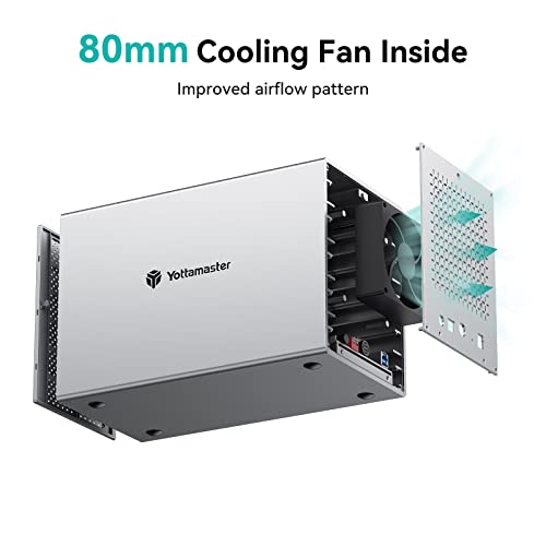 Yottamaster 5 Bay RAID Hard Drive Enclosure, Aluminum USB3.0 RAID Enclosure for 3.5 & 2.5 Inch SATA HDD/SSD, Support 90TB(5x18TB) Direct Attached Storage DAS RAID1/5/10/JBOD/CLONE [PS500RU3] - Thumbnail 3