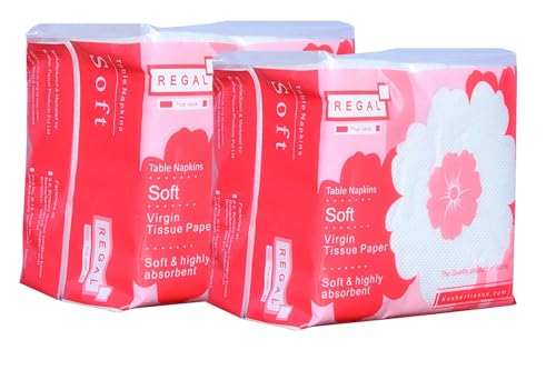 Image of Kosher Regal Soft Tissue Paper Napkins /Table Napkins | Pack of 10 X 100 Sheets (Total 10000 Sheets) | Super Soft, Tough on Spills and High Absorption Multipurpose Tissue