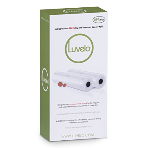 Luvele Vakuumfolie für Lebensmittel, Beutelrollen, 2 x 6 Meter Rollen von 28 cm Breite, Aufbewahrungsbeutel, Vakuumbeutel, Sous Vide-Kochbeutel