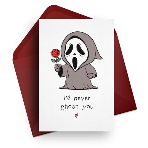 Ghostface Card | I'd Never Ghost You Personalised For Him & Her | Anniversary, Birthday, Valentines - Custom Print Message, Funny & Cute Horror Themed | Boyfriend, Girlfriend & Best Friend | Blank |