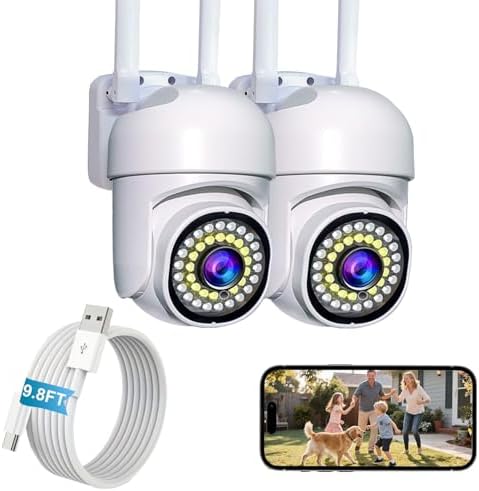 3MP Security Camera Wireless Outdoor, 2K HD Home Security Camera System with 360° View Spotlight & Siren WiFi Camera Outdoor Motion Sensor and 2-Way Audio, Support Cloud/SD Storage, 2 Pack