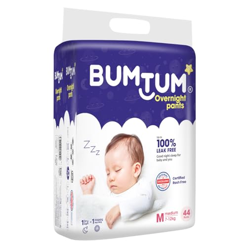 Image of Bumtum Baby Overnight Diaper Pants - Size M (7-12 kg), 44 Count | All night Absorption with Pillow Soft Comfort | No Leak | 100% Rashfree | With soothing Chamomile Microbial Layer | Pack of 1
