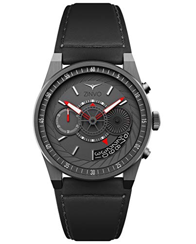 ZINVO Chrono Luxury Men’s Watch - Signature 42mm Chronograph Wrist Watch with Quartz Movement, Turbine Subdial and Premium Italian Leather Band – Gunmetal