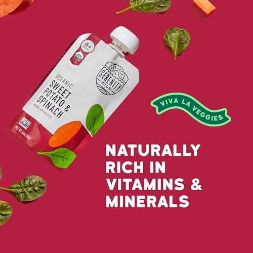 Image of Serenity Kids Organic Spinach Baby Pouches, No Added Sugar, 3.5 Oz, 12 Pack | Baby Food, Toddler Food Pouch, No Added Sugar Toddler Pouches, USDA Organic, Veggie First, 6M+, GMO-Free, Recycle After Use