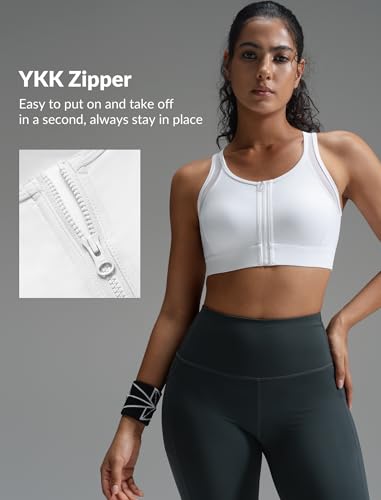 Image of Yvette Front Zip Sports Bras for Women High Impact Mesh Racerback Full Support Running Bra Plus Size for Workout