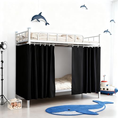 CozyWeave Black Bunk Bed Curtains Blackout Privacy Woven Print Bottom Curtain Loft Bedding Canopy...