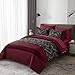 Luxudecor Burgundy Comforter Set Queen Size 7 Pieces Red and Black Stripe Bed in a Bag Geometric Comforter and Sheet Set, Soft Microfiber Complete Bedding Sets for All Seasons