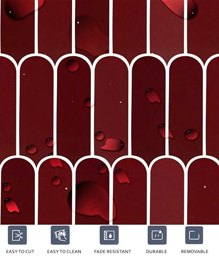 Image of Scala Bleucoin Peel and Stick Tile Stickers Vinyl Self-Adhesive Backsplash for Kitchen & Bathroom Easy DIY Home Decor Water-Resistant & Tile Decals Pack of 24 Pcs (Red, 12 inch x 12 inch Inches)