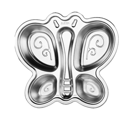 Image of Happy Hues Stainless Steel Divided Meal Plate Tray-3 Compartments Dinner Dish for Baby (Butterfly 02)
