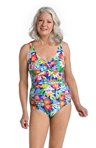 Maxine Of Hollywood Women's V-Neck Twist Front Shirred One Piece Swimsuit